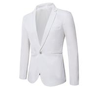Blazer casual da uomo slim fit blazer casual da uomo giacca tinta unita giacca da smoking classica giacche quotidiane cappotti eleganti comodi blazer su misura con bottone singolo, bianco, XL