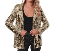 Blazer con paillettes da donna, a maniche lunghe, con brillantini, per feste, lucido, elegante, frontale, aperto, oversize, leggero, grande, estivo, per le mezze stagioni, bolero Tops, gold, XL