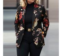 Blazer con stampa floreale e maniche lunghe con tasche, elegante e casual, adatto a tutte le stagioni, taglie comode, ideale per le vacanze primaverili 0XL,1XL,2XL,3XL,4XL,5XLStampa CasualeTessuto in 