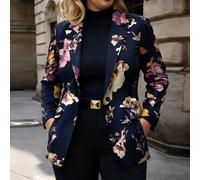 Blazer con stampa floreale e maniche lunghe con tasche, elegante e casual, adatto a tutte le stagioni, taglie comode per le vacanze 0XL,1XL,2XL,3XL,4XL,5XLStampa CasualeTessuto in maglia