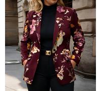Blazer con stampa floreale e maniche lunghe con tasche, elegante e casual, adatto per tutte le stagioni, taglia grande, colore rosso per vacanze 0XL,1XL,2XL,3XL,4XL,5XLStampa CasualeTessuto in maglia