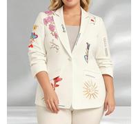 Blazer con stampa floreale e maniche lunghe, con tasche, elegante e casual, adatto per tutte le stagioni, taglia grande, bianco primavera 0XL,1XL,2XL,3XL,4XLFloreale,Cuore,FarfallaTessuto in maglia