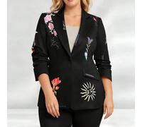 Blazer con stampa floreale, maniche lunghe, con tasche, elegante e casual, adatto per tutte le stagioni, taglia grande, colore nero, stile vintage 0XL,1XL,2XL,3XL,4XL,5XLPianteTessuto in maglia