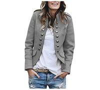 blazer corto da donna con colletto alto - Boucle Blazer da donna, elegante, doppiopetto, per il tempo libero, con colletto alto, tinta unita, grigio., L