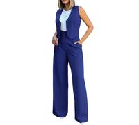 Blazer da donna 2 pezzi abiti formali in cotone lino slim fit senza maniche con bottoni gilet a gamba larga set blazer, gilet e pantaloni, completo da lavoro estivo in cotone e lino set coordinato