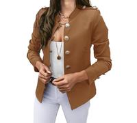 Blazer da Donna alla Moda, Giacca Blazer in Finta Pelle Scamosciata, Manica Lunga, Corta, Aperta sul Davanti, Casual, Cammello, Taglia XL