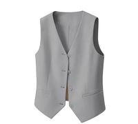 Blazer Da Donna con Bottoni Gilet Completamente Foderato Scollo A V Senza Maniche Completo Gilet Giacca Blazer Elegante Senza Maniche Da Donna per Ufficio Top Corto Estivo Grigio Chiaro L