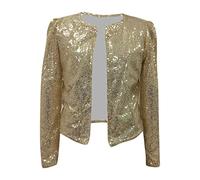 Blazer da donna con brillantini, con paillette, blazer da donna, a maniche lunghe, elegante, per Capodanno, per feste, carnevale, carnevale, con paillette, gold, XL