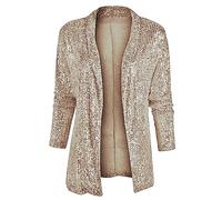 Blazer da donna con paillette, elegante, blazer, sportivo, a lunga durata, da discoteca, a maniche lunghe, con brillantini, per adolescenti, ragazze, carnevale, feste, outwear, oro rosa, XL