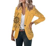 Blazer da donna con un bottone, a maniche lunghe, aperto sul davanti, giacca casual da lavoro e ufficio elegante giacca blazer da donna, Giallo, L
