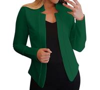 Blazer da donna elegante a maniche lunghe, giacca blazer tinta unita, slim fit, risvolto, business, ufficio, giacca da lavoro, abbigliamento da lavoro, abbigliamento corto, verde, 5XL