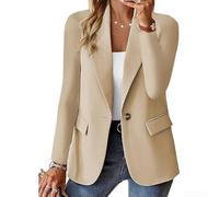 Blazer da donna in tinta unita di lunghezza regolare, con maniche lunghe, bottone frontale e tasca frontale per uno stile uniforme tutto l'anno (XXXL beige)