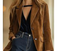 Blazer da donna in velluto, con colletto classico a revers, design collo doppio petto cavo, stile urbano chic mix and match per ufficio, bar, feste, moda e street photography L,M,S,XLColore unicoPolie