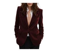 Blazer da donna in velluto, slim fit, con un bottone, caldo blazer per inverno, matrimonio, ballo di fine anno, Borgogna, XS