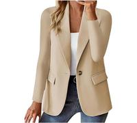 Blazer da donna Liquidazione Moda Solido Risvolto Slim Fit Outwear Manica Lunga Button Suit Cappotto Casual Giacca Cardigan Outfits Elegante Costume Formale Ufficio Giacca da Lavoro, Beige, L