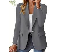 Blazer da donna minimalista con colletto a risvolto con bottoni, stile casual da lavoro, con colletto a tacca e maniche lunghe, Grigio scuro, M