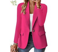 Blazer da donna minimalista con colletto a risvolto con bottoni, stile casual da lavoro, con colletto a tacca e maniche lunghe, Rosso rosato, L