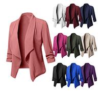 Blazer da donna sportivo, elegante, lungo, giacca invernale da donna, senza cappuccio, in cotone, slim fit, con risvolto, casual, da lavoro, giacca lunga, Rosa acceso., 5XL