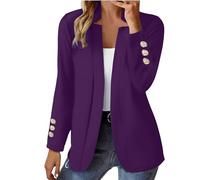 Blazer da donna taglie forti leggero manica lunga aperto davanti cardigan giacche business casual ufficio abiti da lavoro, Viola, XXL