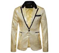 Blazer Da Smoking Da Uomo con Paillettes Vestibilità Slim Revers A Tacca Giacca Da Smoking con Un Bottone Blazer Glitterato Lucido Abbigliamento Formale Da Sera per Feste Matrimoni Celebrazioni Bal