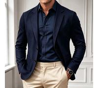 Blazer da uomo blu navy, casual per pendolari, top minimalista per uso quotidiano, formale Questo collegamento vende solo blazerL,M,S,XL,XXLColore unicoTessuto intrecciato