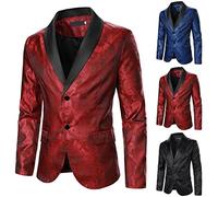 Blazer da uomo con colletto con risvolto, blazer da uomo con stampa a un bottone, giacche eleganti e comode alla moda eleganti e da gentiluomo, abiti formali elasticizzati da uomo, vino, XL