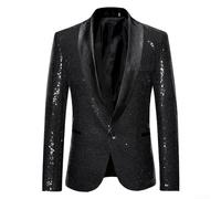 Blazer da uomo con glitter per eventi in discoteca, cappotto con paillettes (2XL nero)