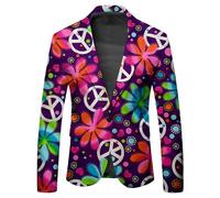 Blazer da uomo con motivo hippie per Carnevale Disco, giacca da uomo con un bottone stile retrò, giacca con scollo a risvolto di grandi dimensioni, per lavoro, matrimonio, casual, Blazer chic ed
