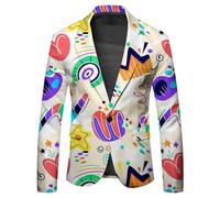 Blazer da uomo con motivo hippie per Carnevale Discoteco, giacca in stile retrò, con un bottone, collo sul retro, grande taglia, giacca da uomo, vestito per lavoro, matrimonio o stile casual, Blazer