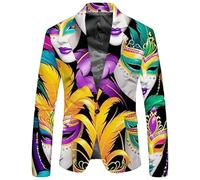 Blazer da uomo con motivo hippie per Carnevale Discoteco, giacca in stile retrò, con un bottone, collo sul retro, grande taglia, giacca da uomo, vestito per lavoro, matrimonio o stile casual, Blazer