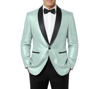 Blazer da uomo con paillettes glitterate, casual, a maniche lunghe, aperto sul davanti, giacca con un bottone, smoking, feste, ballo di fine anno, Verde, XXL