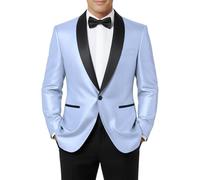 Blazer da uomo con paillettes glitterate, casual, a maniche lunghe, aperto sul davanti, giacca con un bottone, smoking, feste, ballo di fine anno, Blu, L