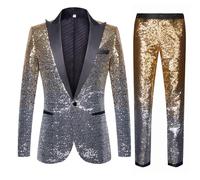 Blazer da uomo con paillettes lucide con glitter set di due pezzi, blazer casual intelligenti dentellati con un bottone vestibilità regolare cambiamento graduale giacche di colore cappotti per feste