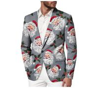 Blazer da uomo con stampa natalizia con fiocco di neve di Babbo Natale giacca blazer da uomo cappotto sportivo con tasche Fit Business Suit Natale slim fit casual vacanza costume da smoking giacca