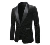 Blazer da uomo con strass e paillettes tinta unita, giacca da uomo stile sera discoteca, giacca vestita con scollo a risvolto nero, grande taglia, blazers chic ed elegante slim fit per eventi di