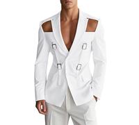 Blazer Da Uomo Con Un Bottone Blazer Da Uomo a Spina Di Pesce in Tweed Vintage Giacca Da Abito in Misto Lana Con Collo Alla Coreana Cappotto Monopetto in Lana Soprabito Casual Da Lavoro Antivento