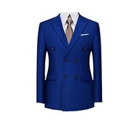 Blazer da uomo formale doppio petto personalizzato sottile abito da sposa giacca tinta unita, Blu zaffiro, XXL