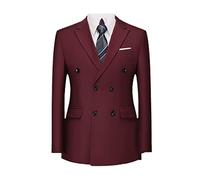 Blazer da uomo formale doppio petto personalizzato sottile abito da sposa giacca tinta unita, Borgogna, XL