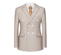 Blazer da uomo formale doppio petto personalizzato sottile abito da sposa giacca tinta unita, cachi, XXL