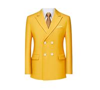 Blazer da uomo formale doppio petto personalizzato sottile abito da sposa giacca tinta unita, Giallo, XXXL