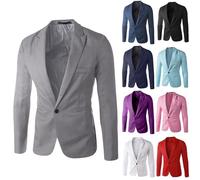 Blazer da uomo in tinta unita, blazer a maniche lunghe con un bottone, giacche classiche da lavoro formali e con colletto con risvolto, eleganti abiti da gentiluomo, abiti leggeri e traspiranti da