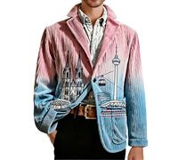 Blazer da uomo in velluto a coste monopetto con stampa giacca slim fit per cena di nozze smoking abiti da uomo giacche casual casual slim fit smoking cappotti chic abito vintage, A-rosa, XXL