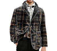 Blazer da uomo in velluto a coste monopetto con stampa giacca slim fit per cena di nozze smoking abiti da uomo giacche casual casual slim fit smoking cappotti chic abito vintage, C-nero, S