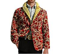 Blazer da uomo in velluto a coste monopetto con stampa giacca slim fit per cena di nozze smoking abiti da uomo giacche casual casual slim fit smoking cappotti chic abito vintage, vino C, 4XL