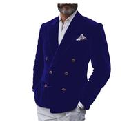 Blazer da uomo in velluto slim fit giacca doppio petto smoking blazer matrimonio ballo cena elegante, Blu reale, L
