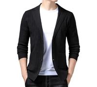 Blazer da uomo lavorato a maglia, casual, alla moda, a righe, slim fit, giacca leggera ed elegante, cappotto sportivo, Nero , L