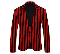 Blazer da uomo Slim Fit Casual One Button Suits Cappotto Blazer Giacca da lavoro Moda Risvolto Classico Righe Verticale Vestibilità Regolare Eleganza Versatile Matrimonio Formale, Rosso, L