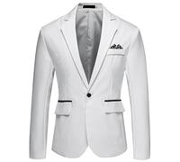 Blazer da Uomo Slim Fit con Un Bottone,Giacca Minimalista Business Casual,Tinta Unita Abito Spalla Natural,Cappotto Eleganti e Moda,per Riunione d'Affari,Cena Formale e Teatro (White, XXL)