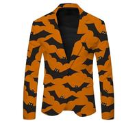 Blazer di Halloween Per Gli Uomini Un Pulsante Giacca Da Affari Con Tasca Casual Leggero Maniche Lunghe Giacche Cardigan Cappotti, Arancione, S