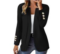 Blazer Donna Chic ed Elegante Collo A Risvolto Cappotti Aperto Frontale Autunno Cappotto Pulsante Tinta unita con Tasche Giacche Maniche Lunghe Giacca Grandi Taglie Ufficio Lavoro S-5XL, Nero , M